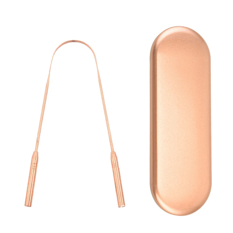 1 PC Copper Tongue Scraper U Shaped Cleaner Travel Handy Case Remove Breath Cleaning Coated Oral Hygiene Scrapper Tools