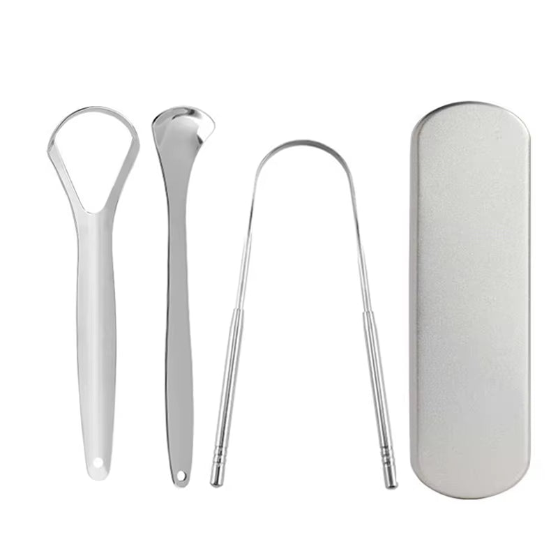 Stainless Steel Tongue Scraper Cleaner Travel Handy Case Fresh Breath Cleaning Coated Oral Hygiene Scrapper Cleaning Tools