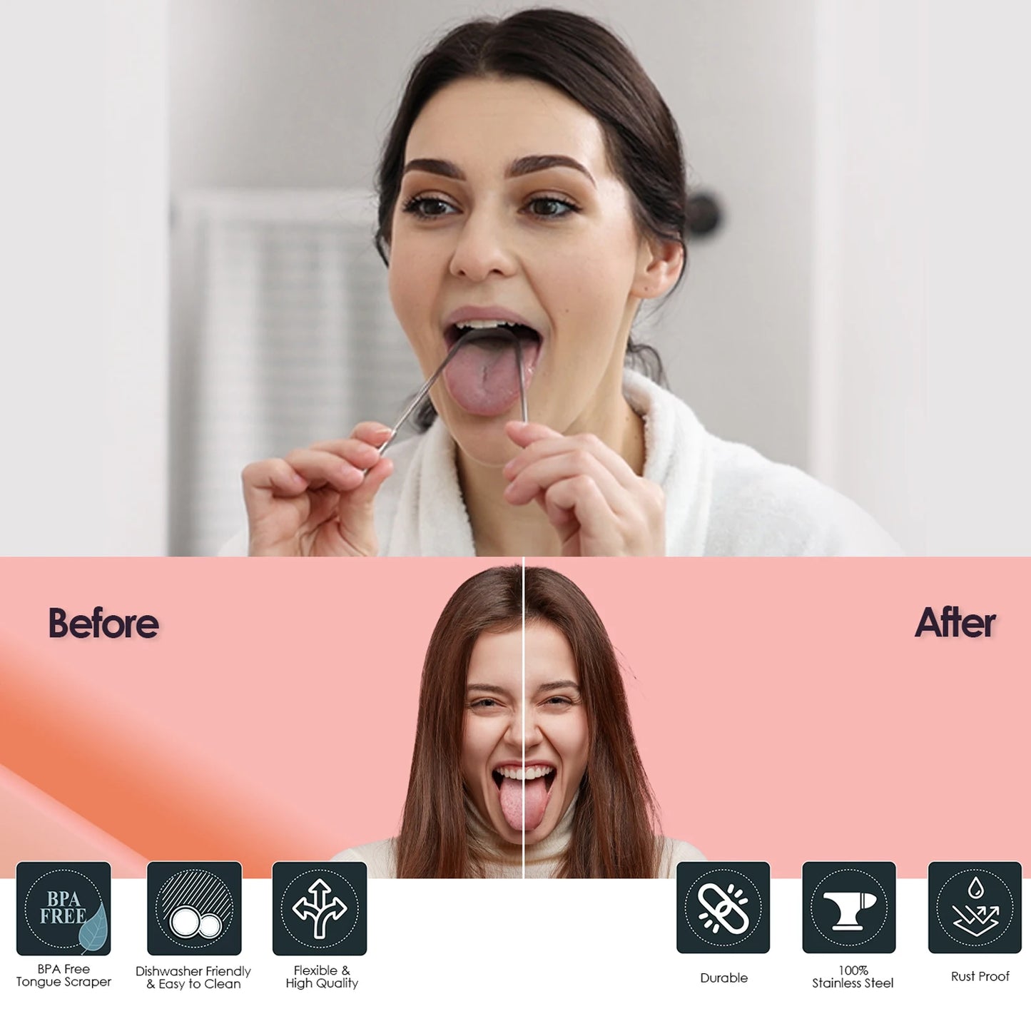 2Pcs Tongue Scraper with Case Easy to Use Tongue Scraper for Adults, Tongue Cleaner for Oral Care & Hygiene (With Travel Case)