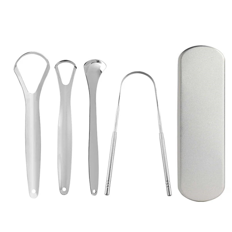 Stainless Steel Tongue Scrapper with Case,Tongue Scraper Cleaner for Adults & Kids Oral Hygiene Scrapper Cleaning Tools