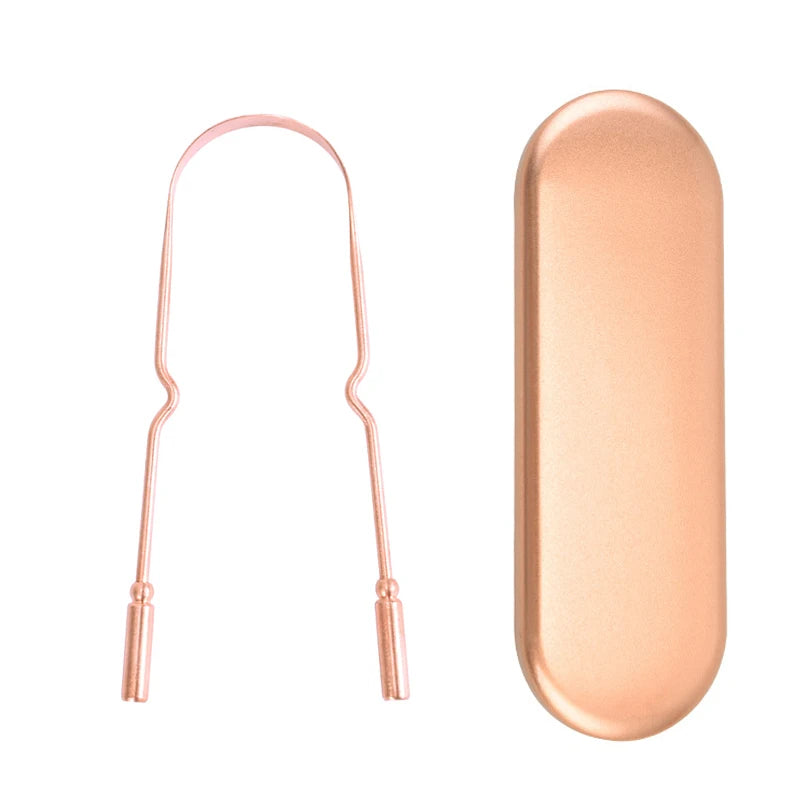 1 PC Copper Tongue Scraper U Shaped Cleaner Travel Handy Case Remove Breath Cleaning Coated Oral Hygiene Scrapper Tools