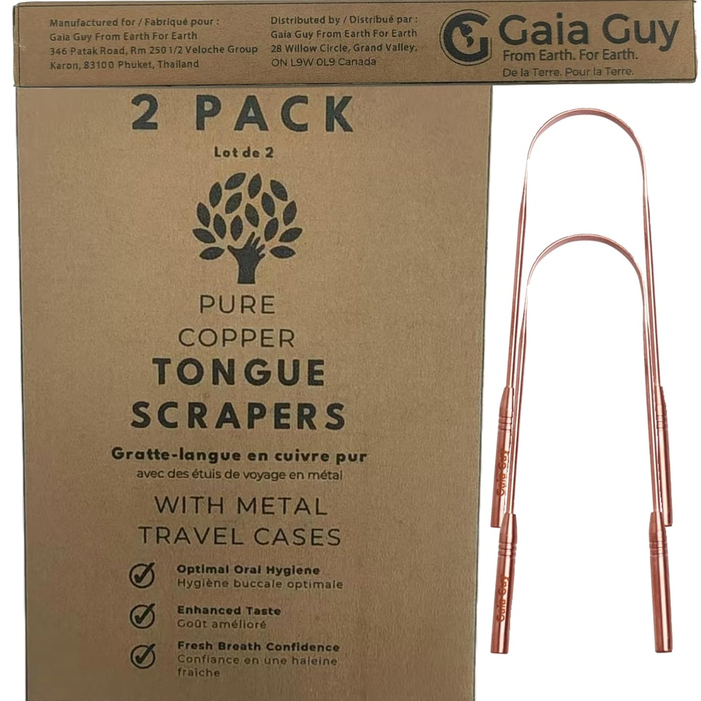 Copper Tongue Scraper with Metal Case - 2 Pack - Plastic Free Tongue Scrapers for Adults, Tongue Cleaner for Oral Care & Hygiene
