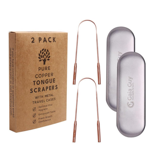 Copper Tongue Scraper with Metal Case - 2 Pack - Plastic Free Tongue Scrapers for Adults, Tongue Cleaner for Oral Care & Hygiene