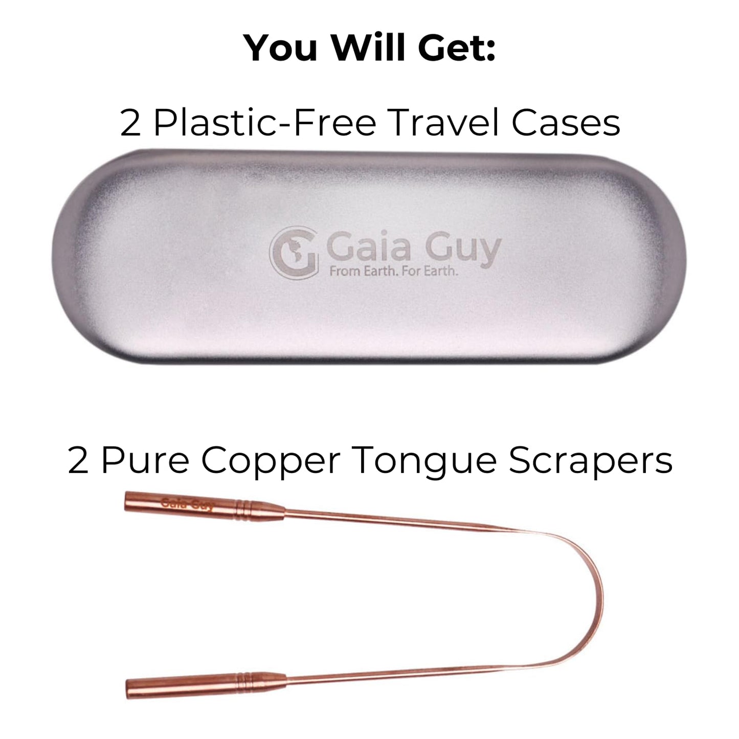 Copper Tongue Scraper with Metal Case - 2 Pack - Plastic Free Tongue Scrapers for Adults, Tongue Cleaner for Oral Care & Hygiene
