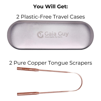 Copper Tongue Scraper with Metal Case - 2 Pack - Plastic Free Tongue Scrapers for Adults, Tongue Cleaner for Oral Care & Hygiene