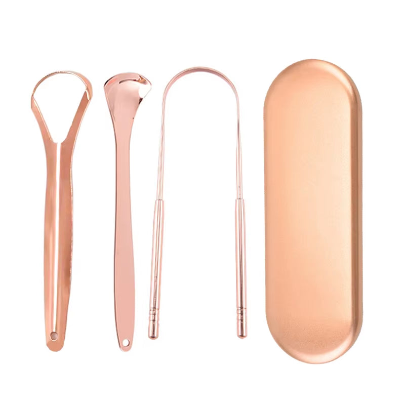 Stainless Steel Tongue Scraper Cleaner Travel Handy Case Fresh Breath Cleaning Coated Oral Hygiene Scrapper Cleaning Tools