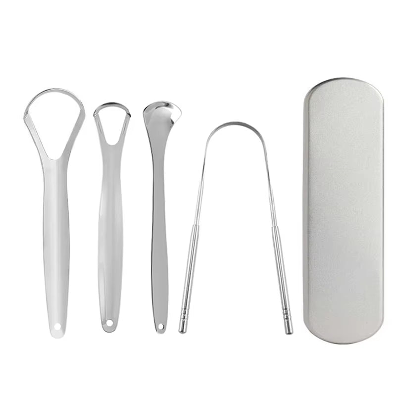 Stainless Steel Tongue Scraper Cleaner Travel Handy Case Fresh Breath Cleaning Coated Oral Hygiene Scrapper Cleaning Tools