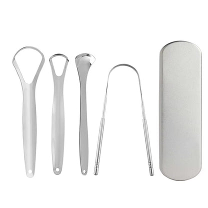 Stainless Steel Tongue Scraper Cleaner Travel Handy Case Fresh Breath Cleaning Coated Oral Hygiene Scrapper Cleaning Tools