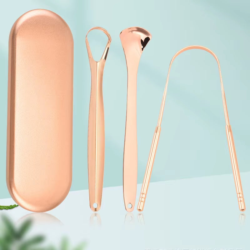 Stainless Steel Tongue Scraper Cleaner Travel Handy Case Fresh Breath Cleaning Coated Oral Hygiene Scrapper Cleaning Tools