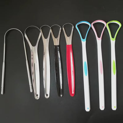 Tongue Scraper Cleaner Adult Surgical Grade Eliminate Bad Breath Stainless Steel Metal Tongue Scarper Brush Dental Scrapper Tool