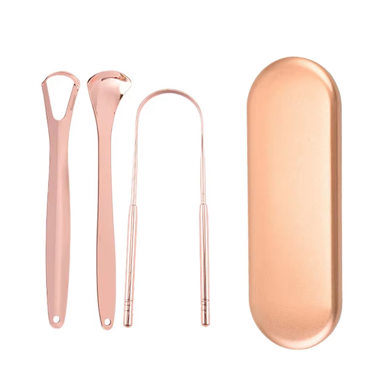 Stainless Steel Tongue Scraper Cleaner Travel Handy Case Fresh Breath Cleaning Coated Oral Hygiene Scrapper Cleaning Tools