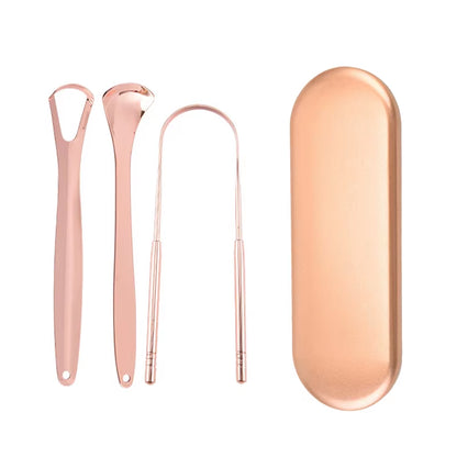Stainless Steel Tongue Scraper Cleaner Travel Handy Case Fresh Breath Cleaning Coated Oral Hygiene Scrapper Cleaning Tools