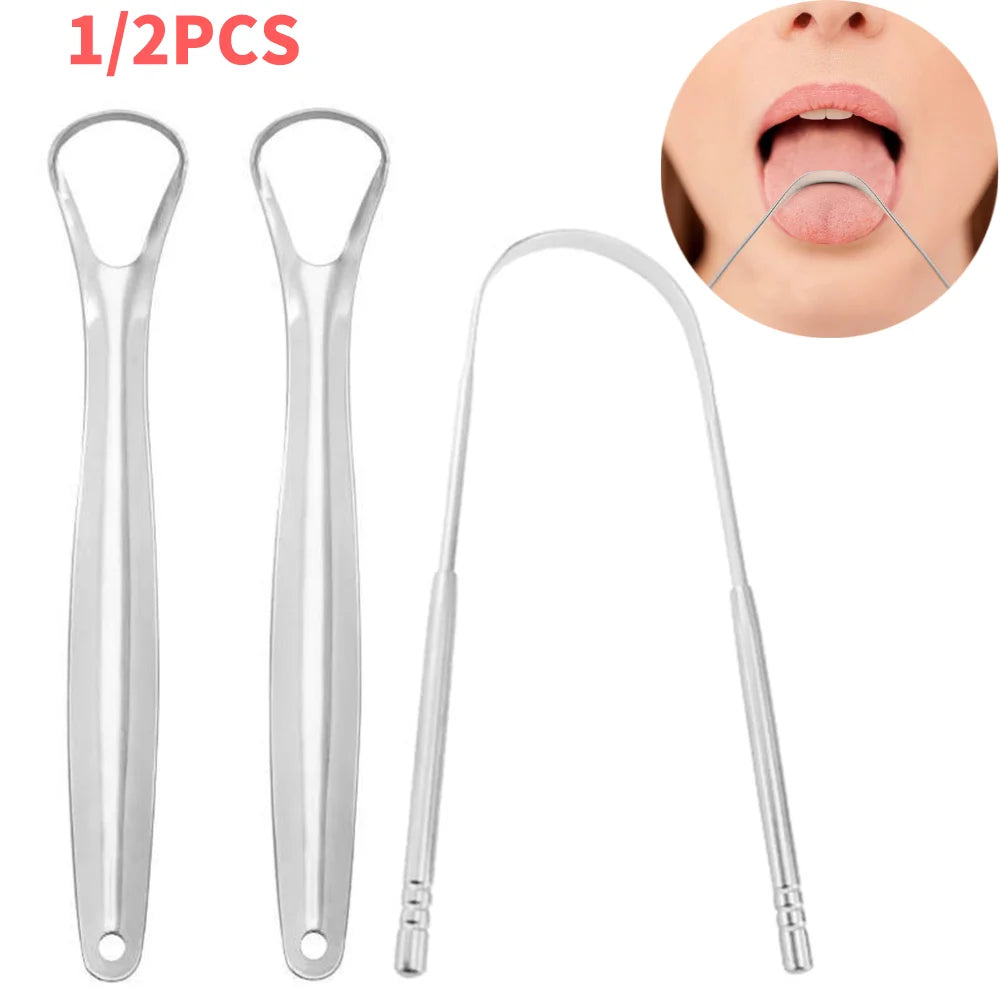 2/1PC Tongue Scarper Tongue Cleaner Stainless Steel Tongue Scrapper Brush Washable Tongue Scraper for Oral Hygiene Cleaning Tool