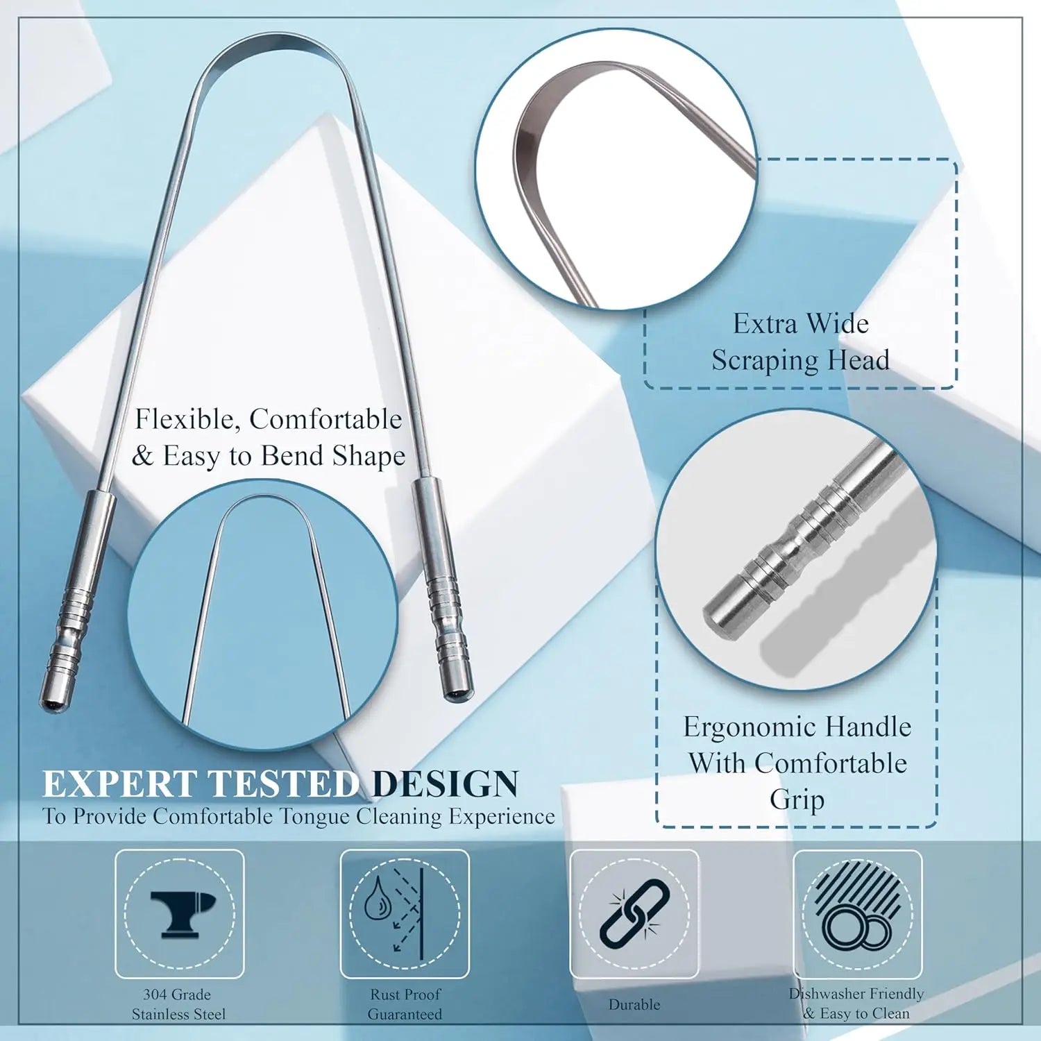 2Pcs Tongue Scraper with Case Easy to Use Tongue Scraper for Adults, Tongue Cleaner for Oral Care & Hygiene (With Travel Case)