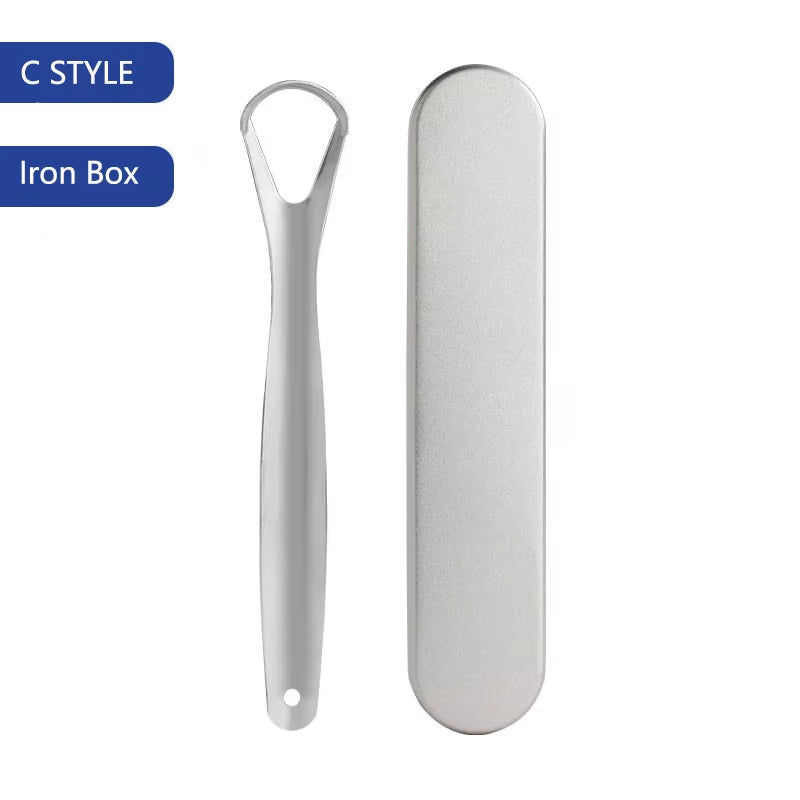 Stainless Steel Tongue Scraper Cleaner Travel Handy Case Fresh Breath Cleaning Coated Oral Hygiene Scrapper Cleaning Tools